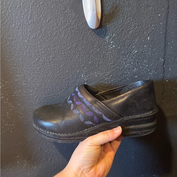 Women’s Dansko Black Clogs with Purple Embroidered Detail - Picture 7 of 8
